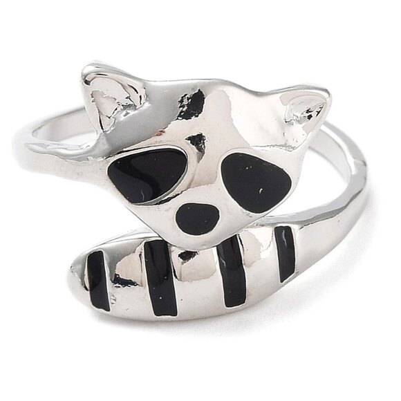 NWOT Racoon Wrap Ring In Silver alloy with enamel, Trash Panda Animal ring 2/$10 - Picture 1 of 2